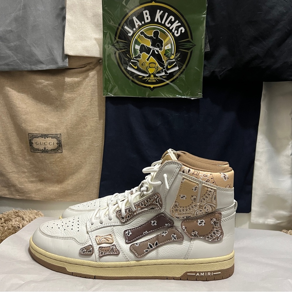 AMIRI White and Brown High-Top Sneakers